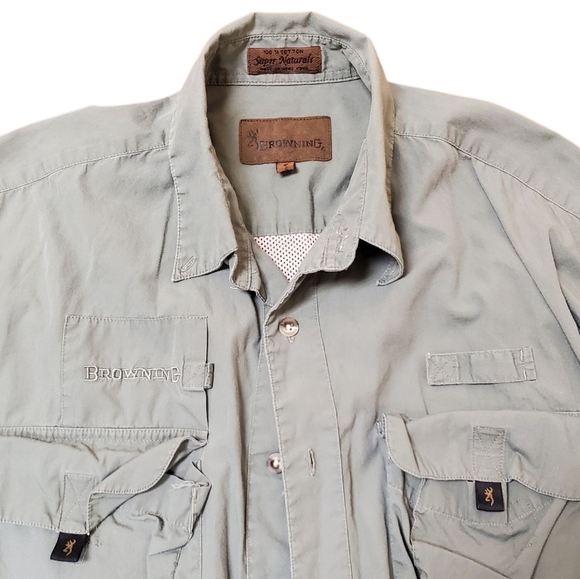 Men's Browning Short Sleeve Shirt. Khaki Green. LG - Picture 2 of 10